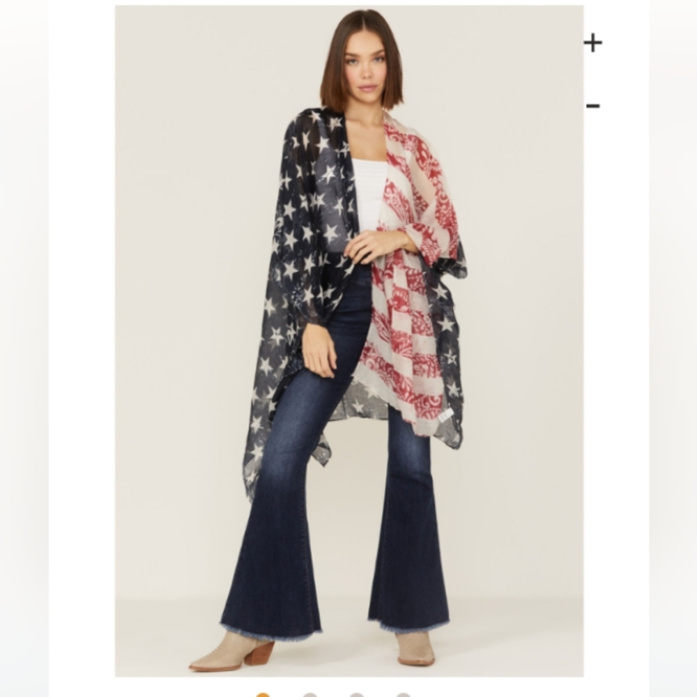 🇺🇸 COASTAL COWGIRL FLAG SHAWL KIMONO SHEER WESTERN BIKER